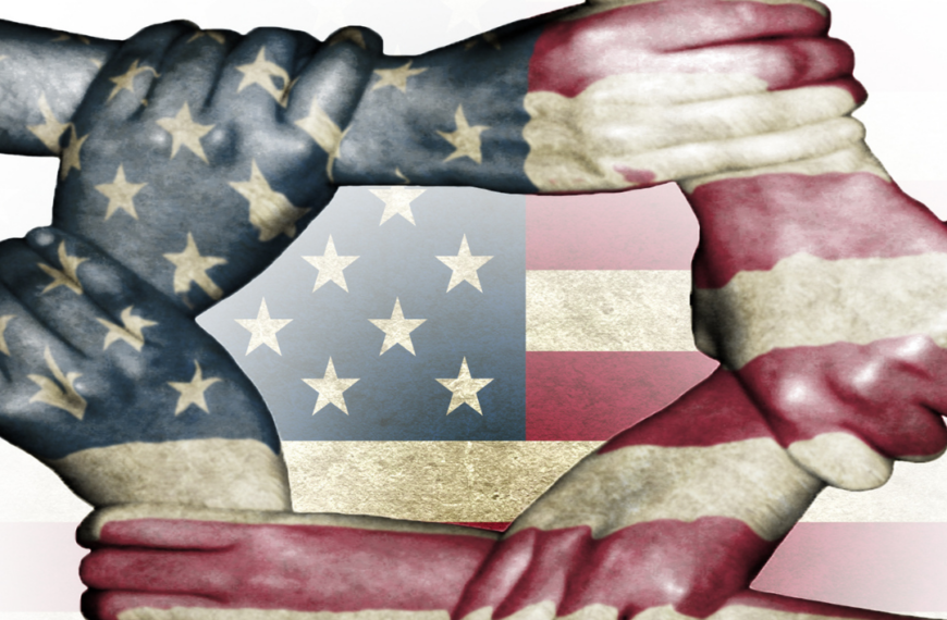 American flag as depicted with interlocking hands