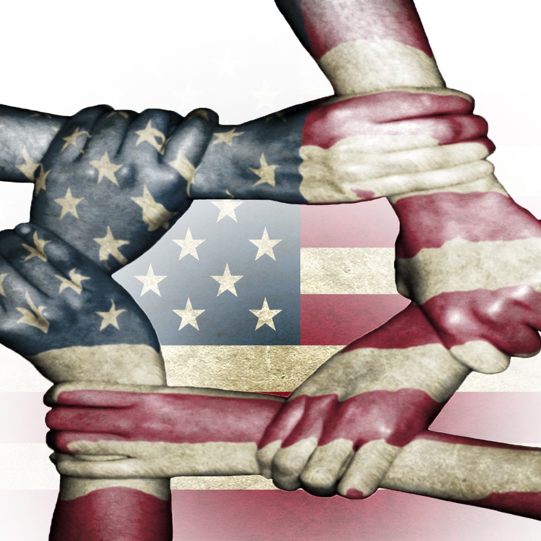 American flag as depicted with interlocking hands